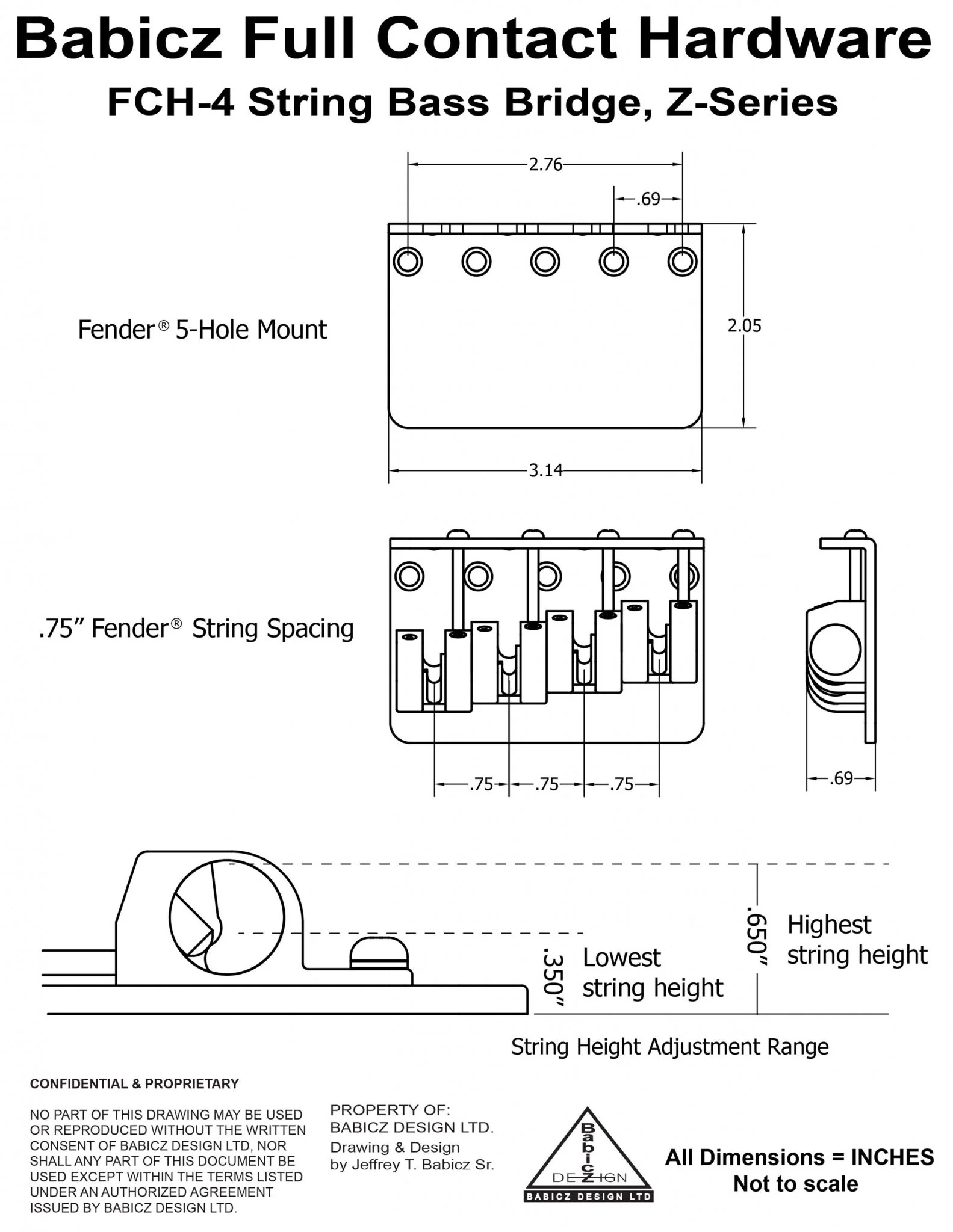 Babicz FCH-4 String Bass Bridge, Z-Series - Image 4