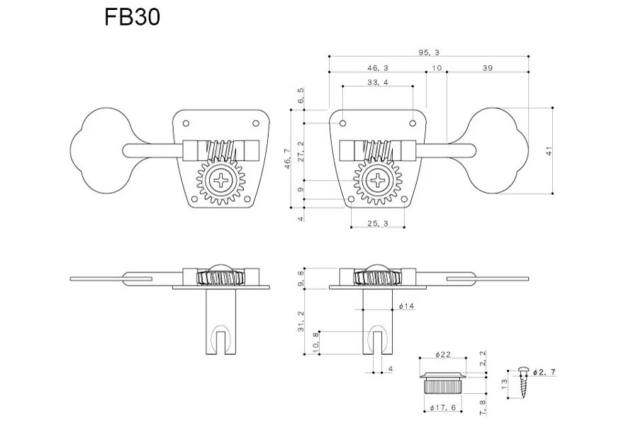 Gotoh FB30-LP Bass Key Set - Set of Gotoh FB30-LP nickel bass keys with lollipop buttons - Image 3